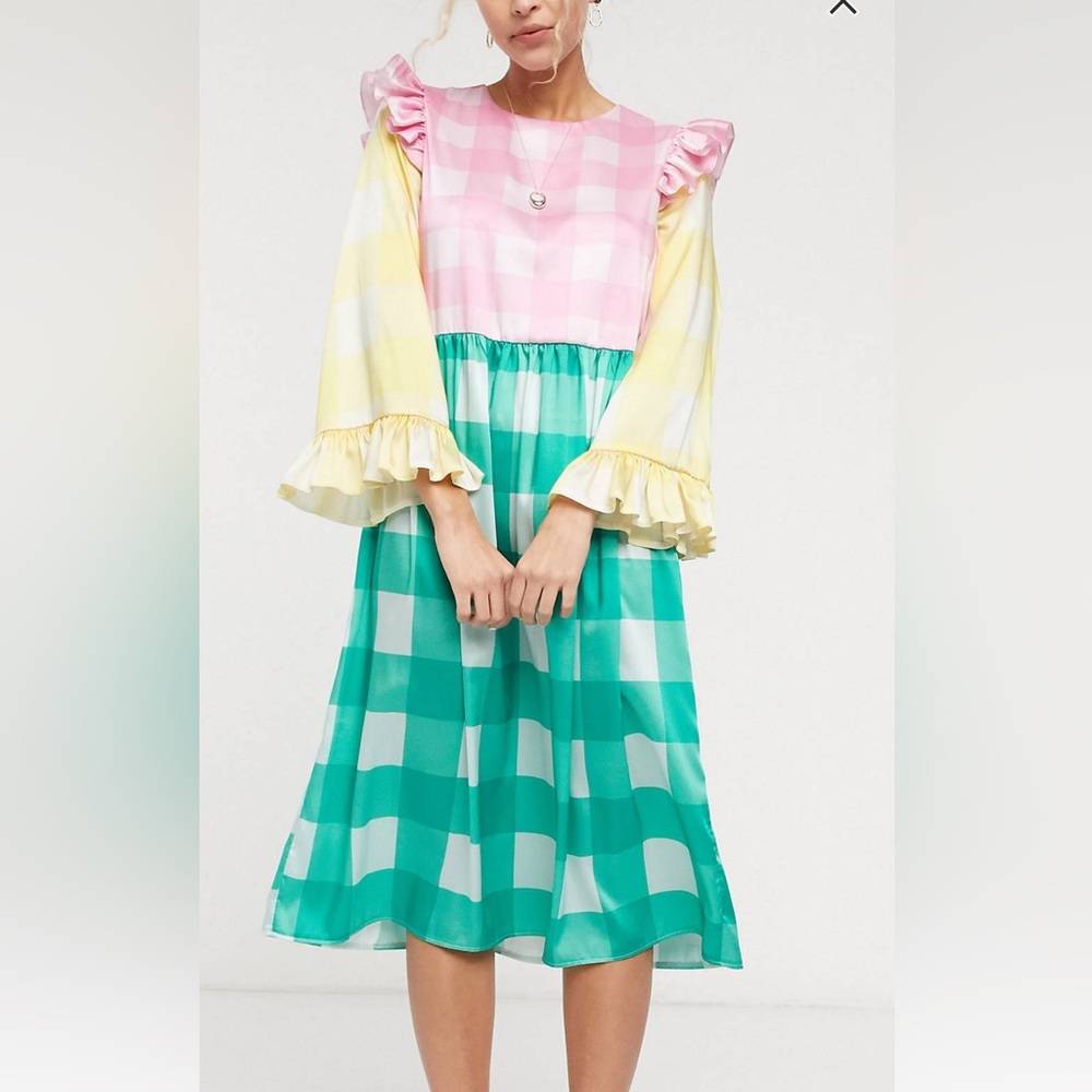 ASOS Twisted Wunder midi smock dress in blocked Chex